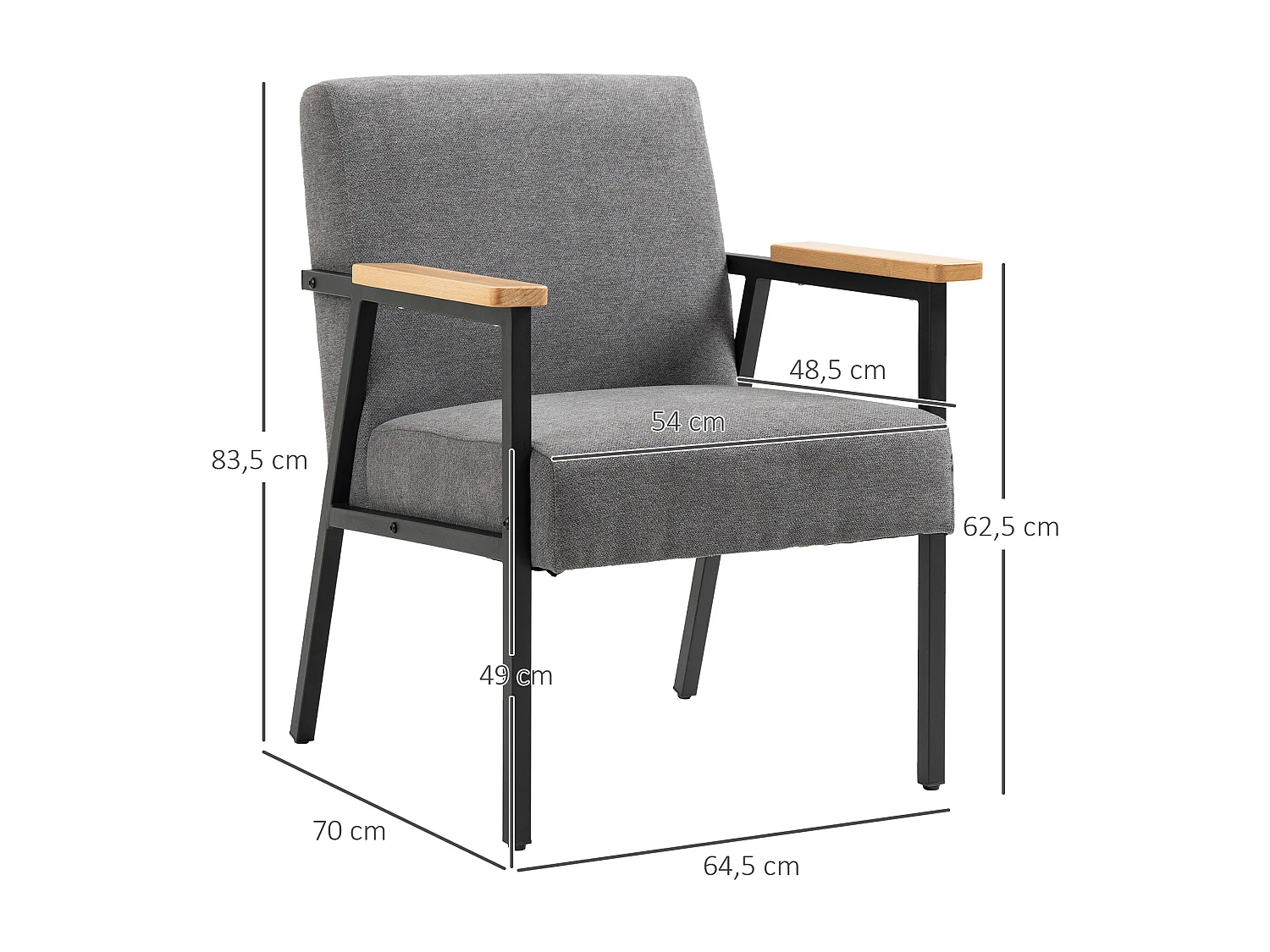 Butaca de salón gris 64.5x70x83.5 cm HOMCOM