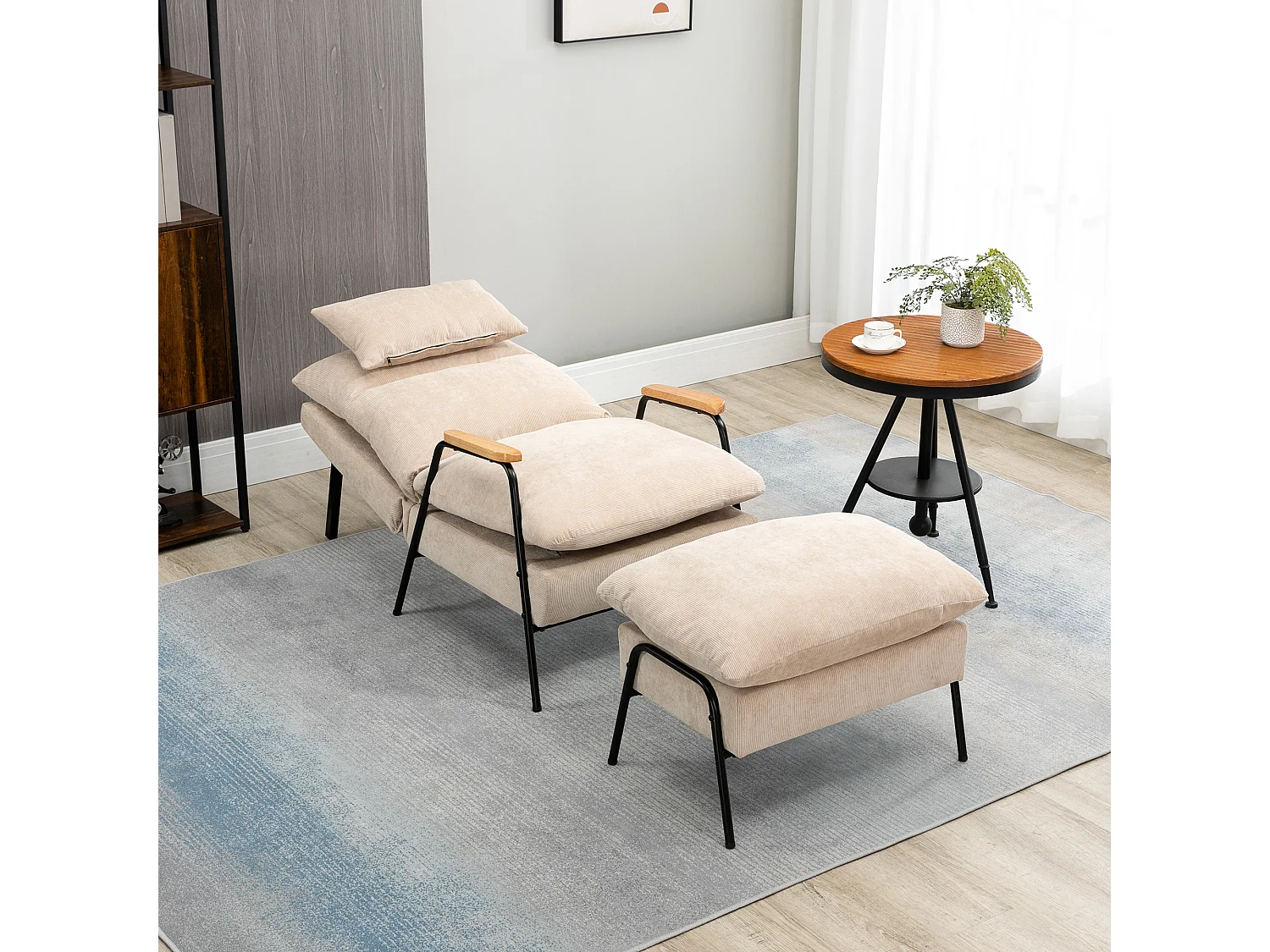 Sillón con reposapiés beige 68x91.5x88 cm HOMCOM