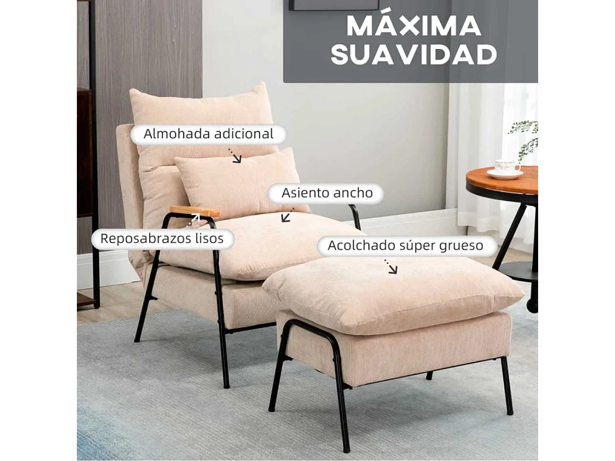 Sillón con reposapiés beige 68x91.5x88 cm HOMCOM