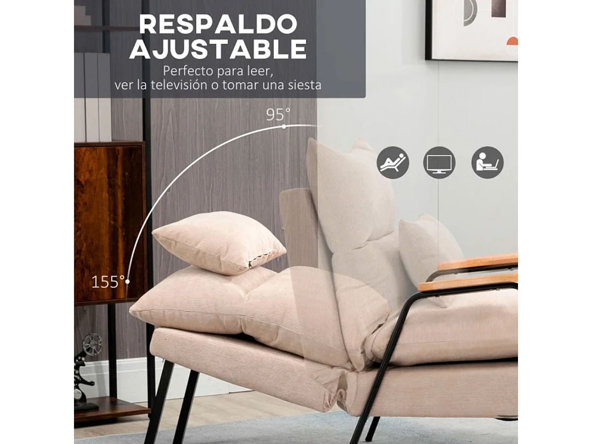 Sillón con reposapiés beige 68x91.5x88 cm HOMCOM