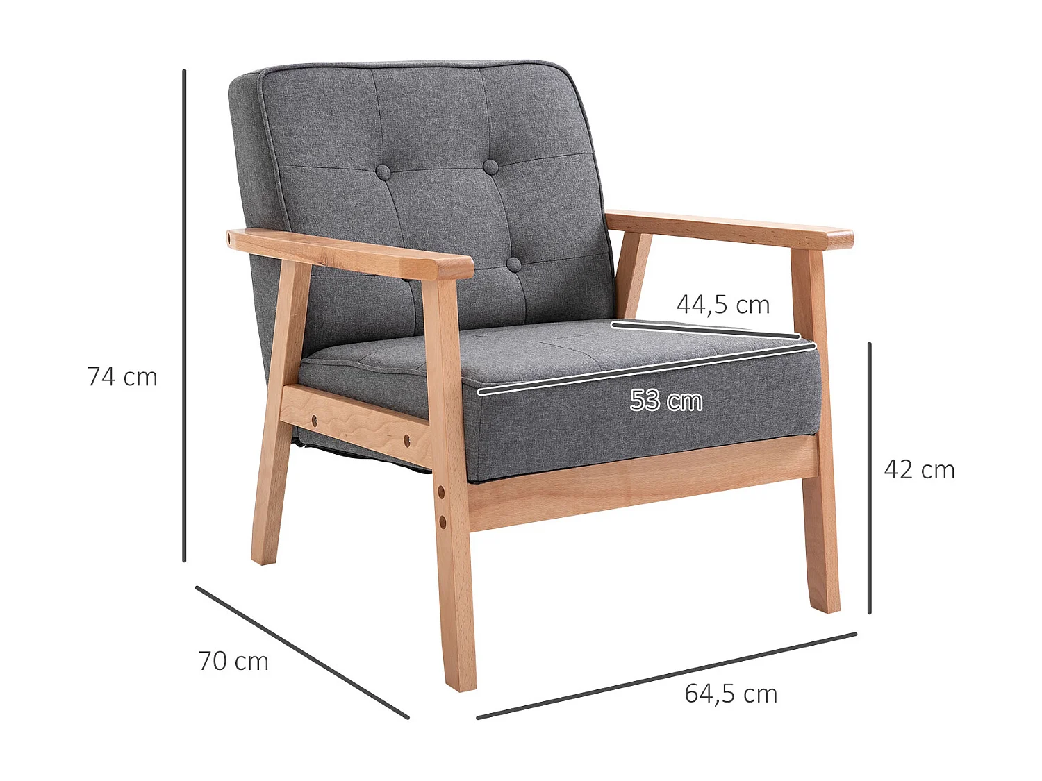 Sillón individual gris 70x64.5x74 cm HOMCOM