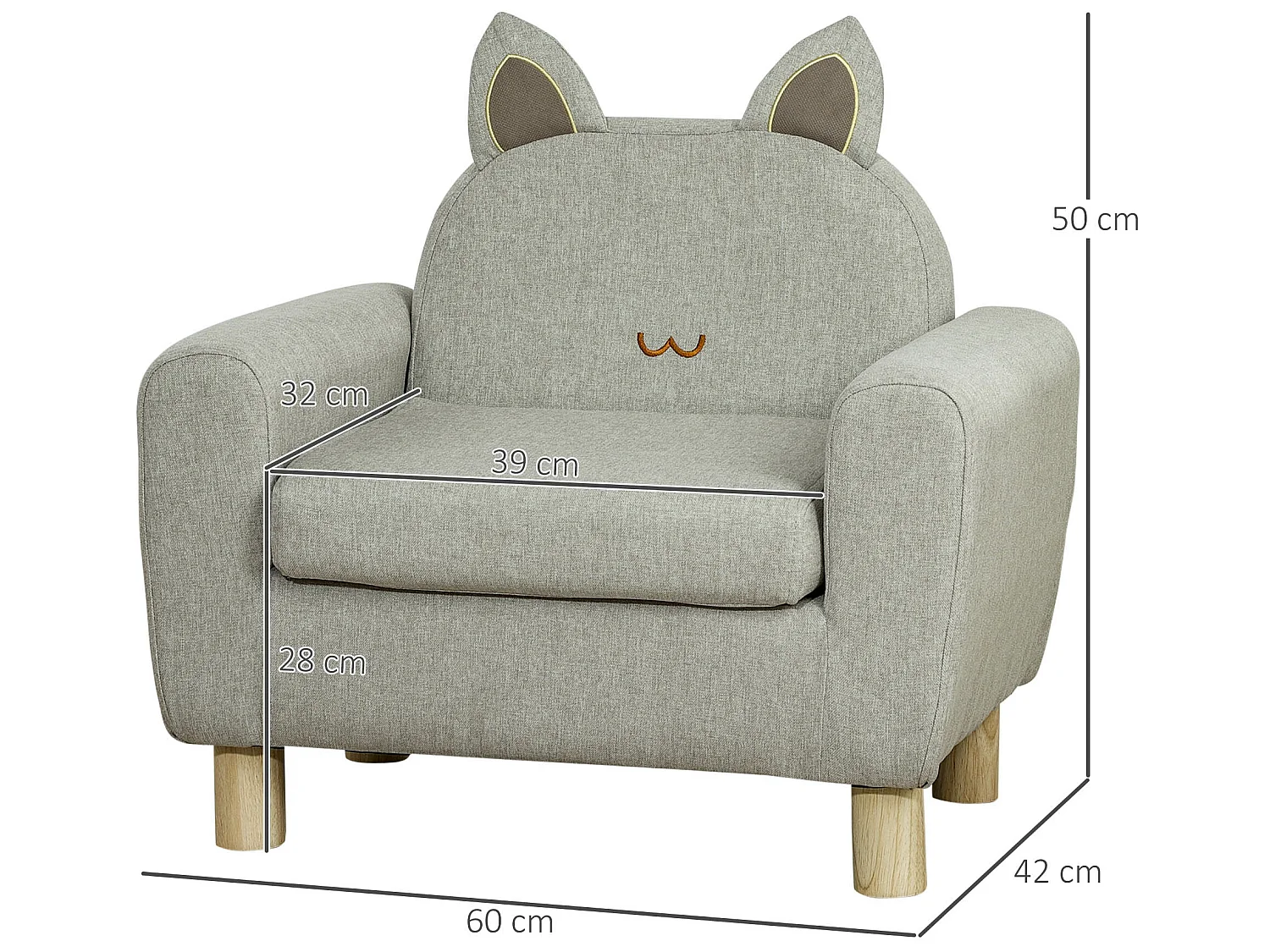 Sillón infantil gris 61x42x53 cm HOMCOM