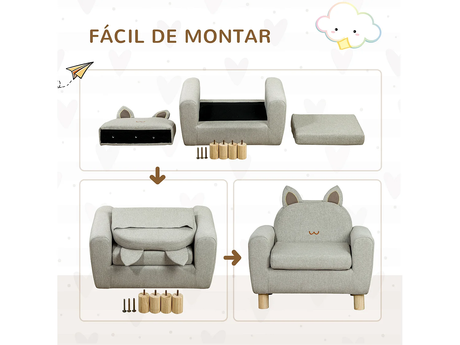 Sillón infantil gris 61x42x53 cm HOMCOM