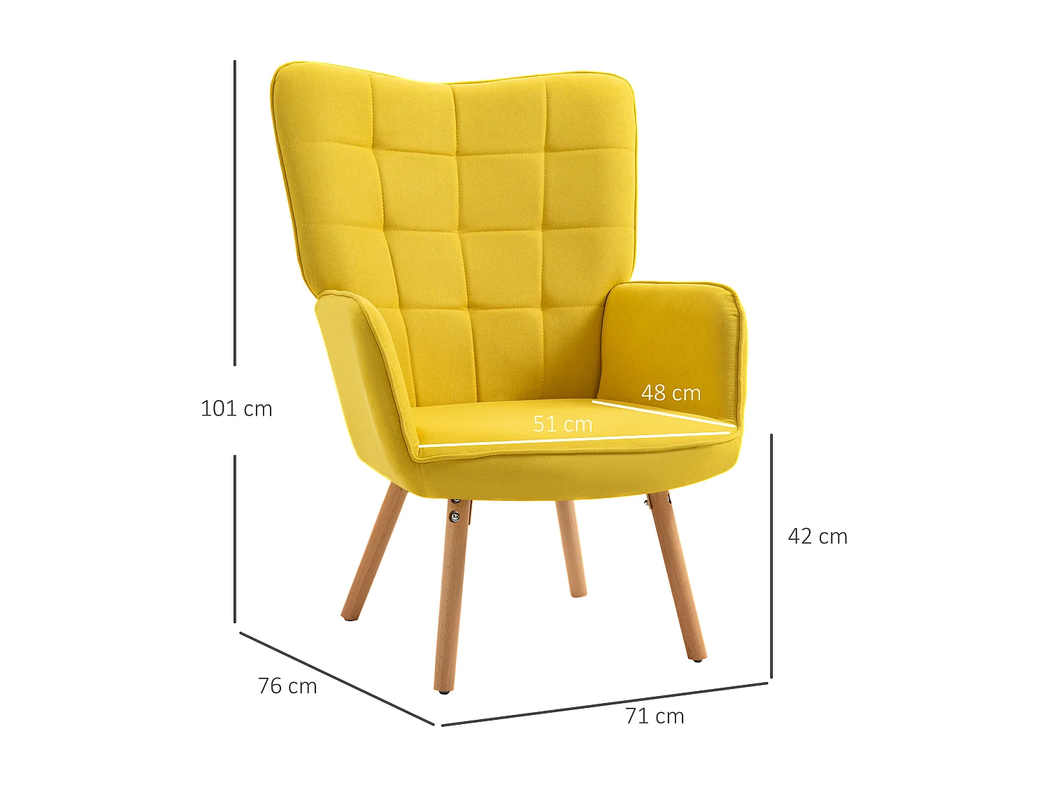 Butaca de salón amarillo 71x76x101 cm HOMCOM