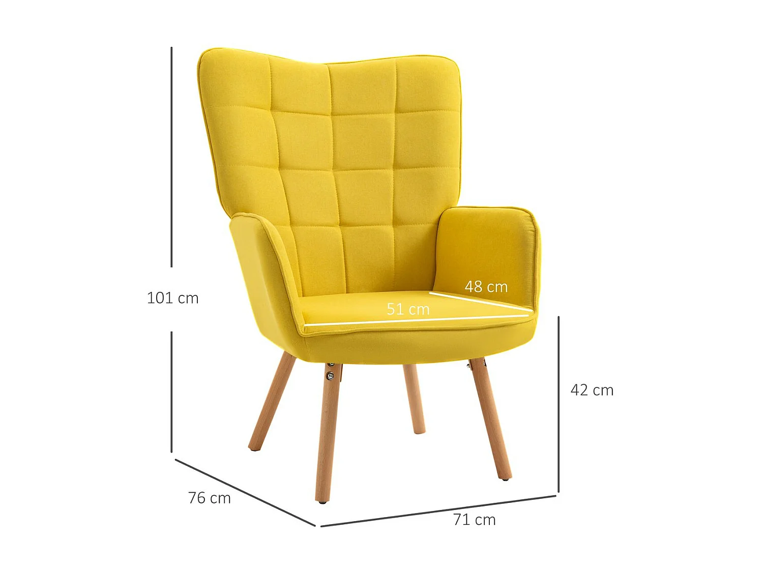 Butaca de salón amarillo 71x76x101 cm HOMCOM