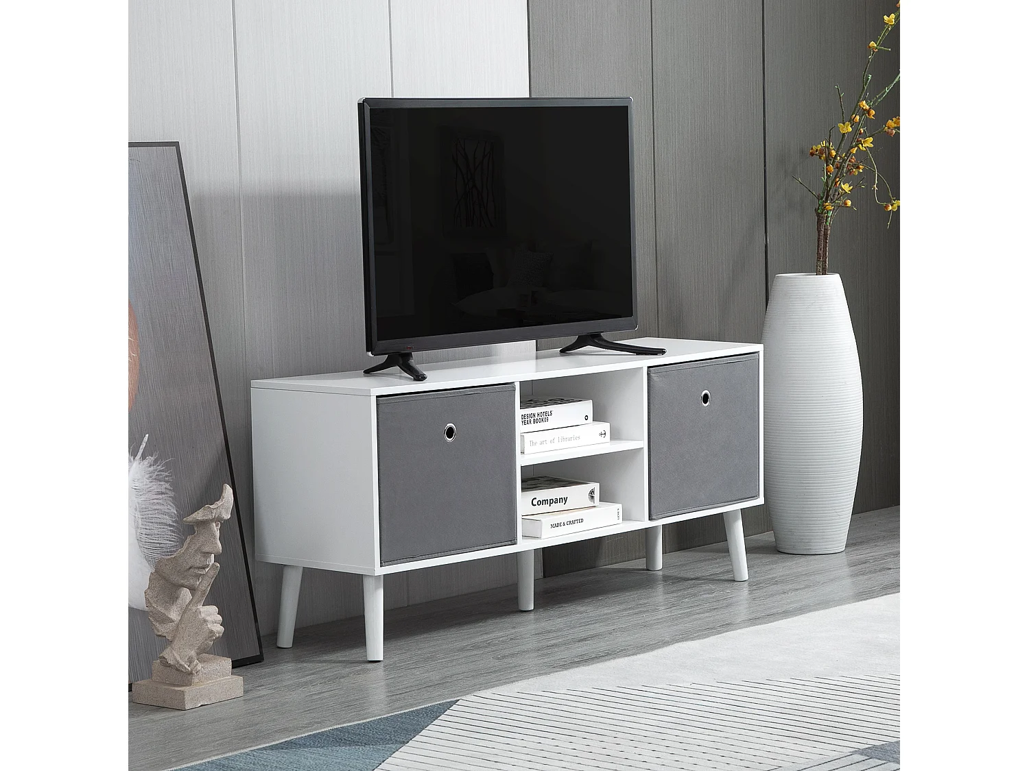 Mueble de tv blanco y gris 110x29x46.5 cm HOMCOM