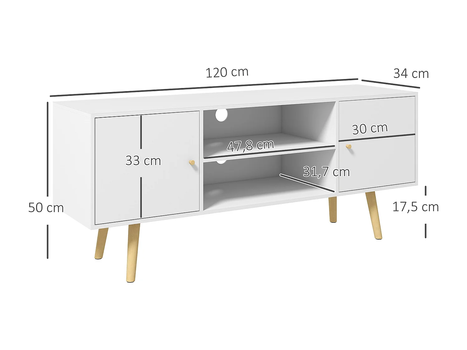 Mueble de tv blanco 120x34x50 cm HOMCOM