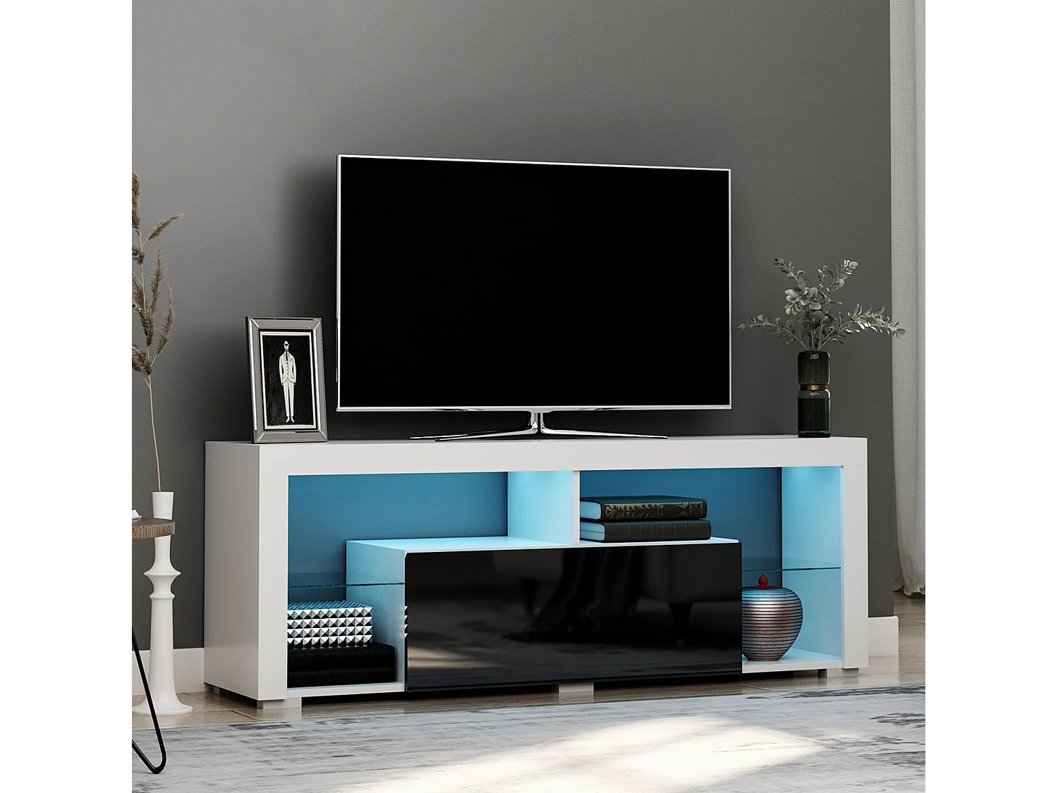 Mueble de tv negro y blanco 140x35x52 cm HOMCOM