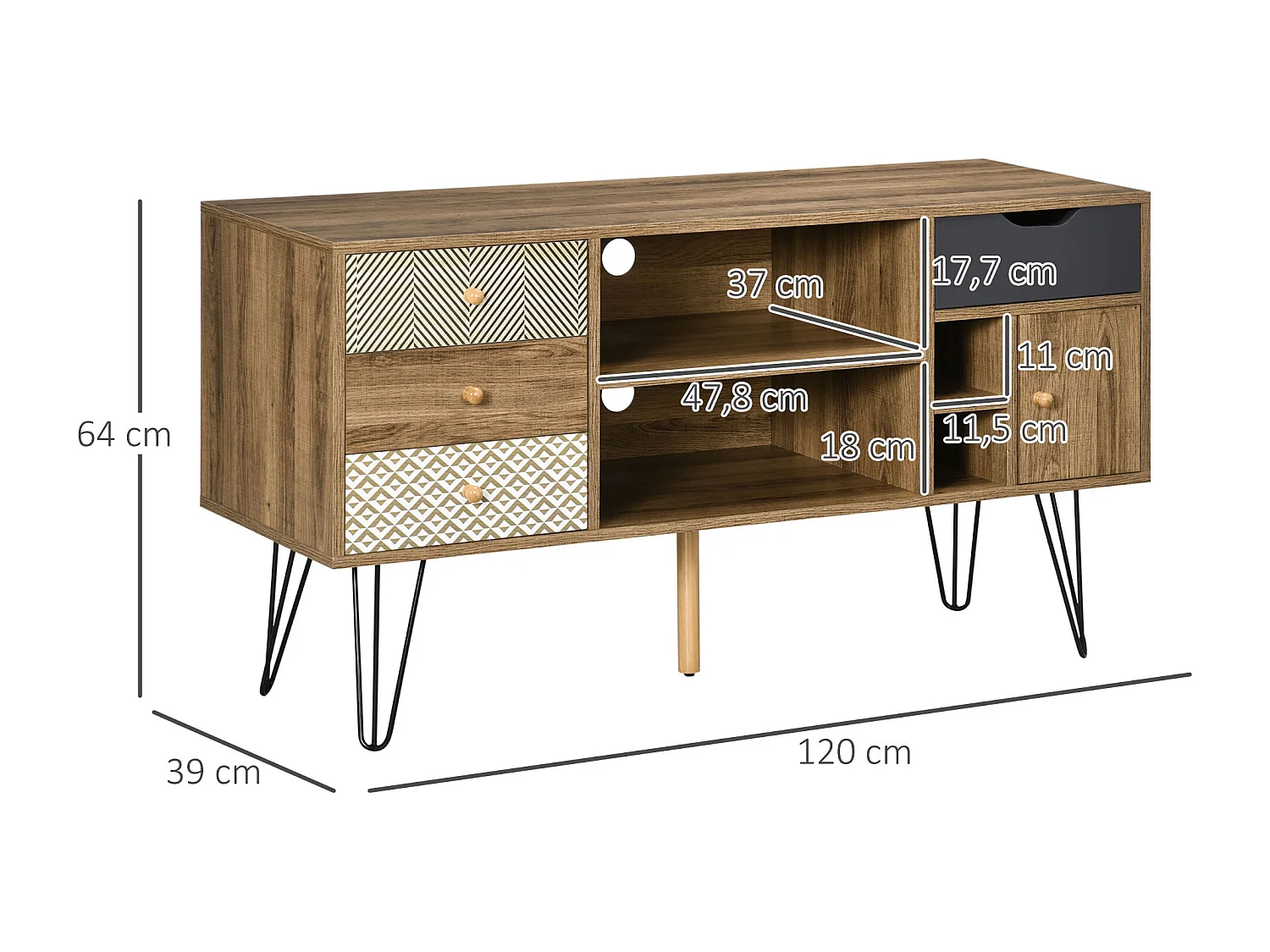 Mueble de tv marrón 120x39x64 cm HOMCOM