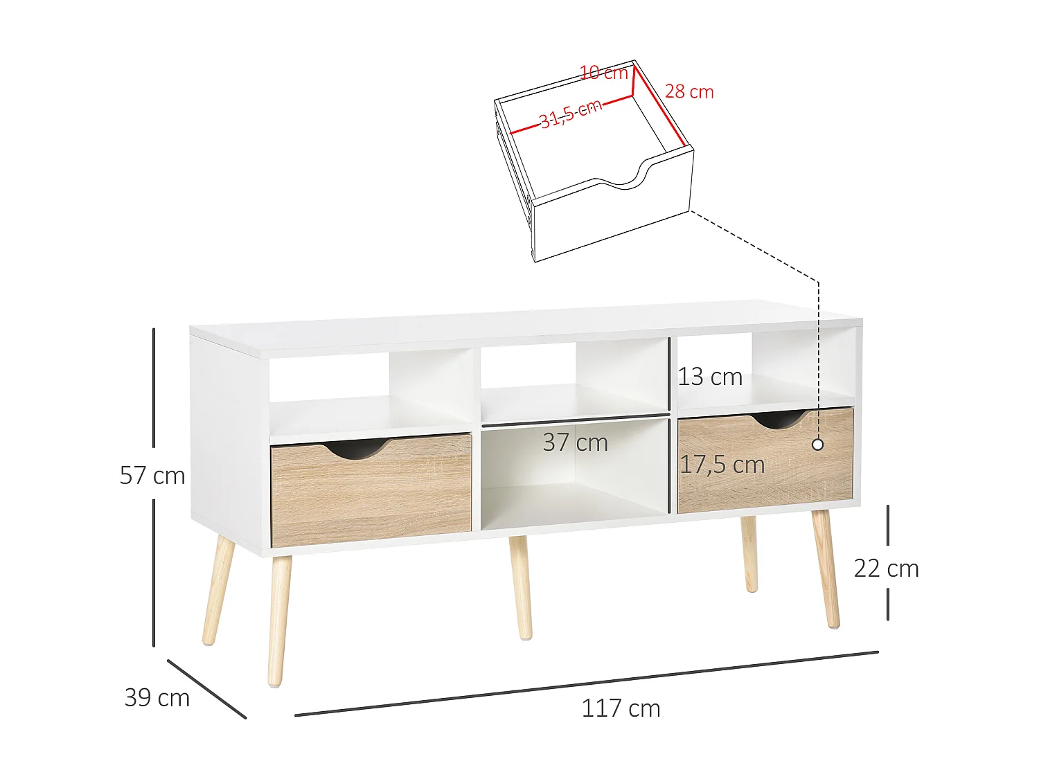 Mueble de tv blanco 117x39x57 cm HOMCOM