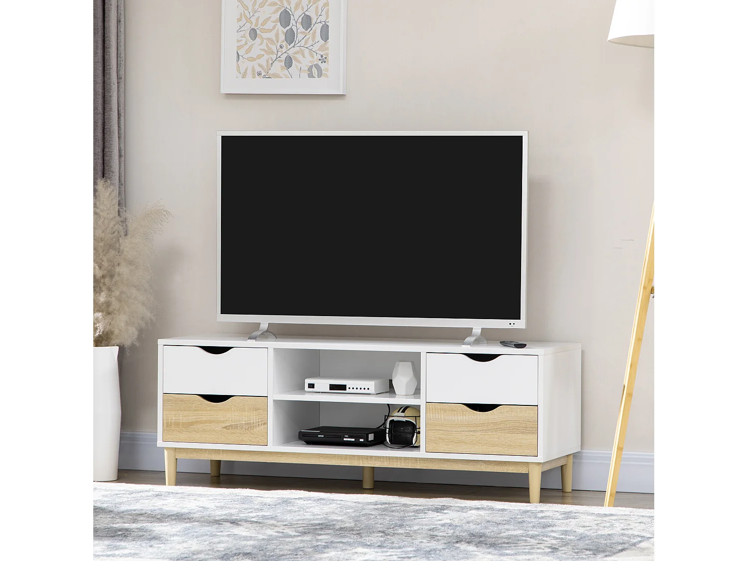 Mueble de tv blanco y roble 120x40x44.5 cm HOMCOM