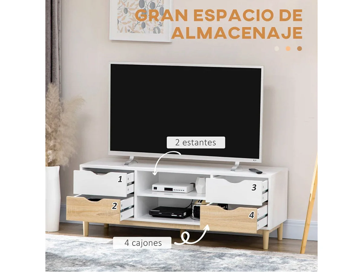 Mueble de tv blanco y roble 120x40x44.5 cm HOMCOM