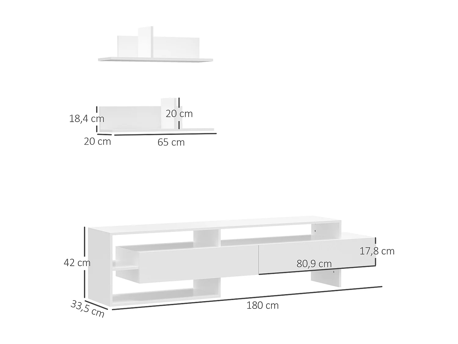 Mueble de televisión blanco 180x33.5x42 cm HOMCOM
