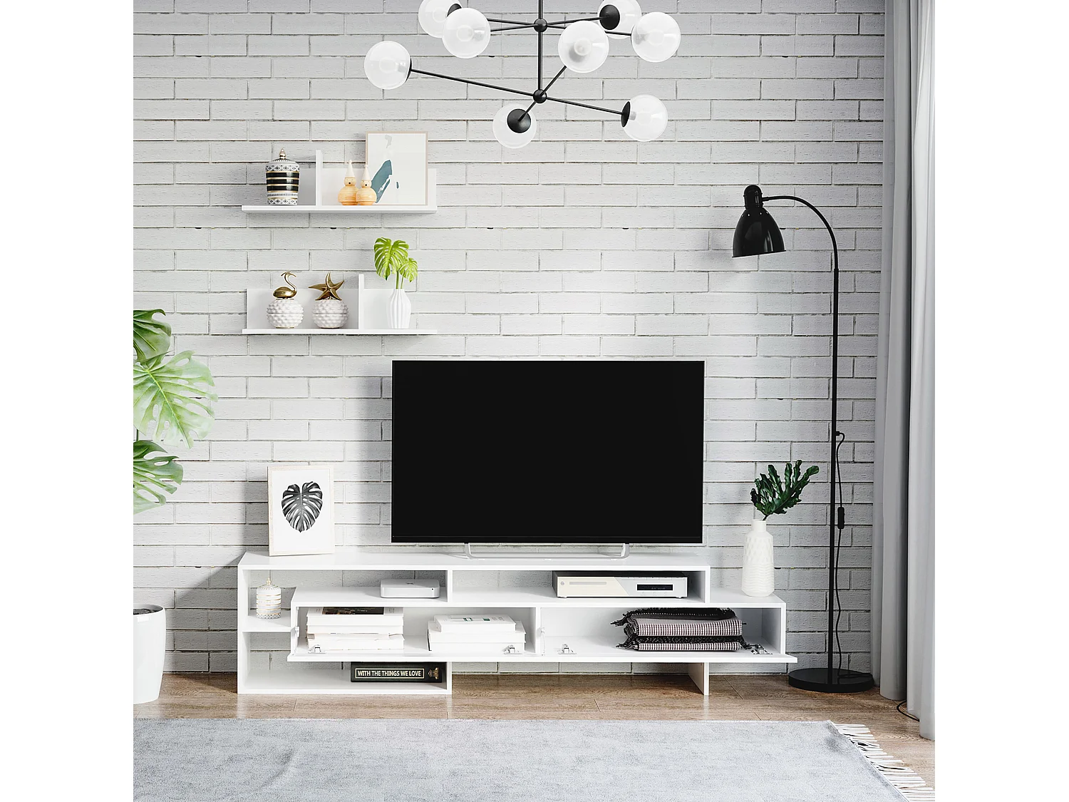 Mueble de televisión blanco 180x33.5x42 cm HOMCOM