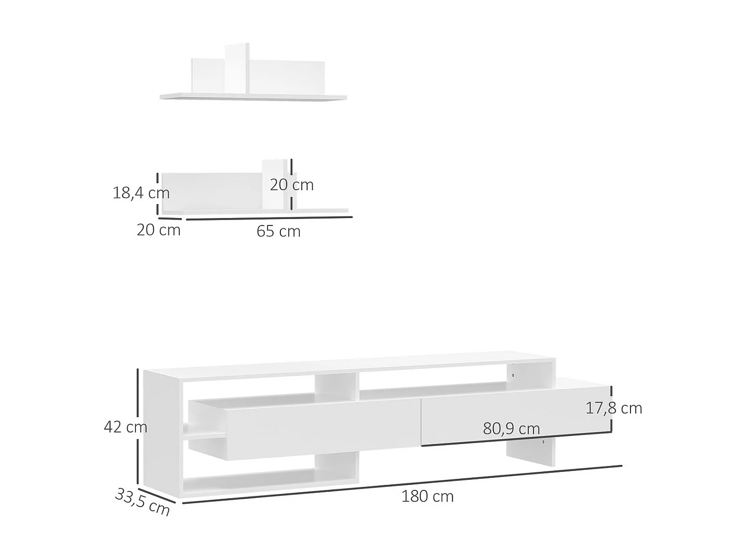 Mueble de televisión blanco 180x33.5x42 cm HOMCOM