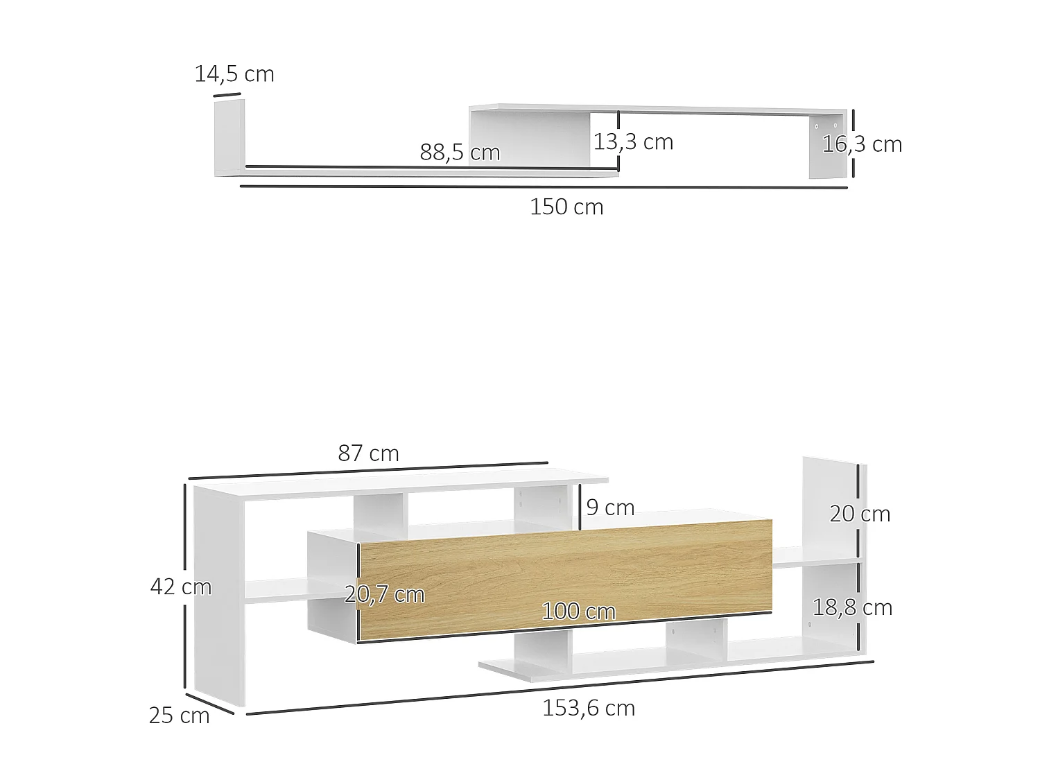 Mueble de televisión blanco y natural 153.6x25x42 cm HOMCOM
