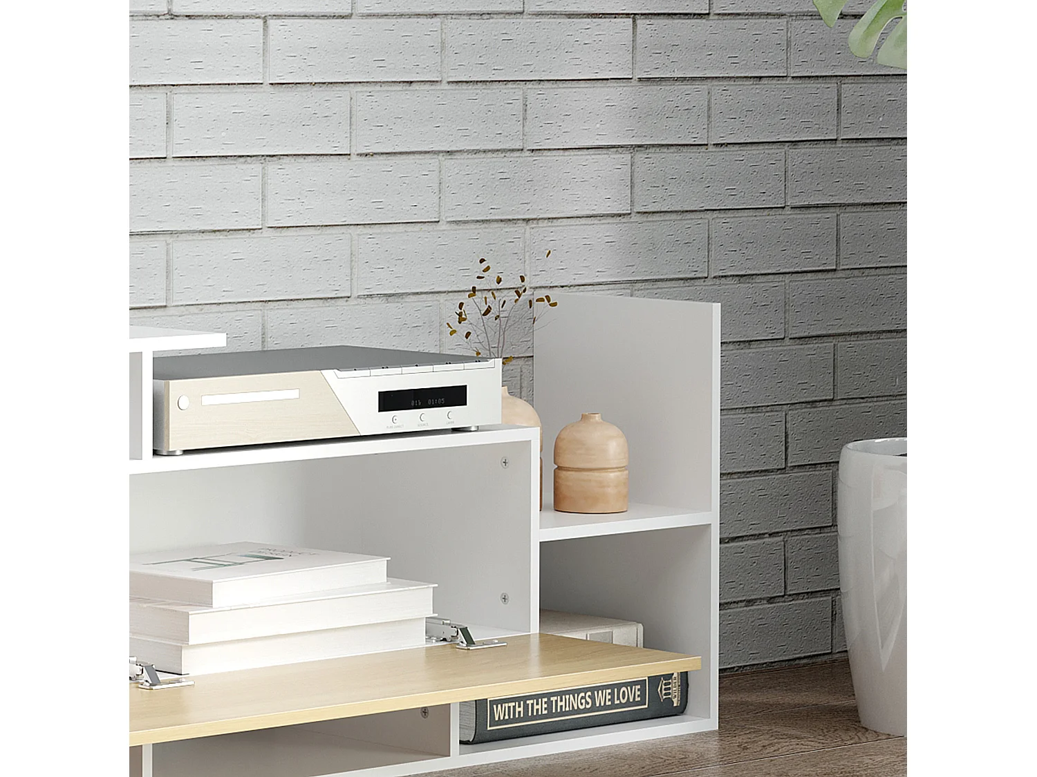 Mueble de televisión blanco y natural 153.6x25x42 cm HOMCOM