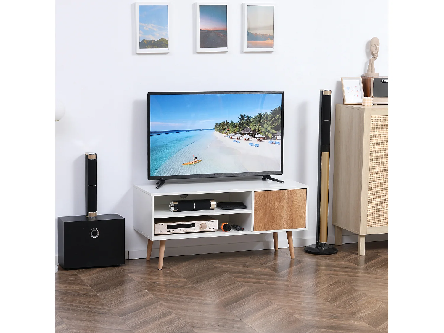Mueble de tv blanco y marrón 110x40x50 cm HOMCOM