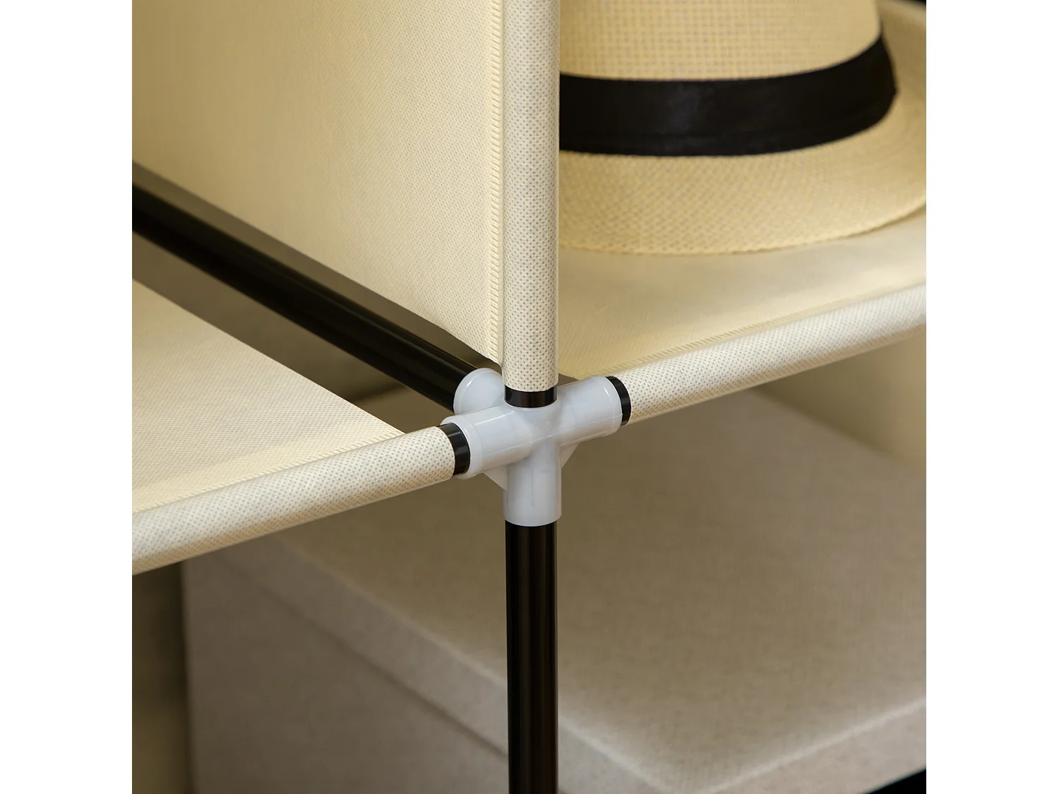 Faltbarer Kleiderschrank aus Stoff, tragbar, 125 x 43 x 162,5 cm – Cremeweiß