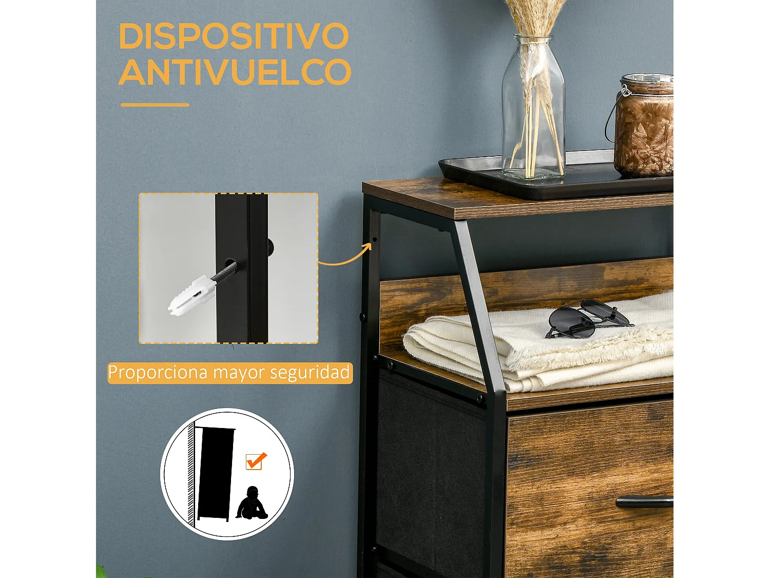 Armario de salón marrón rústico 44x29x92 cm HOMCOM