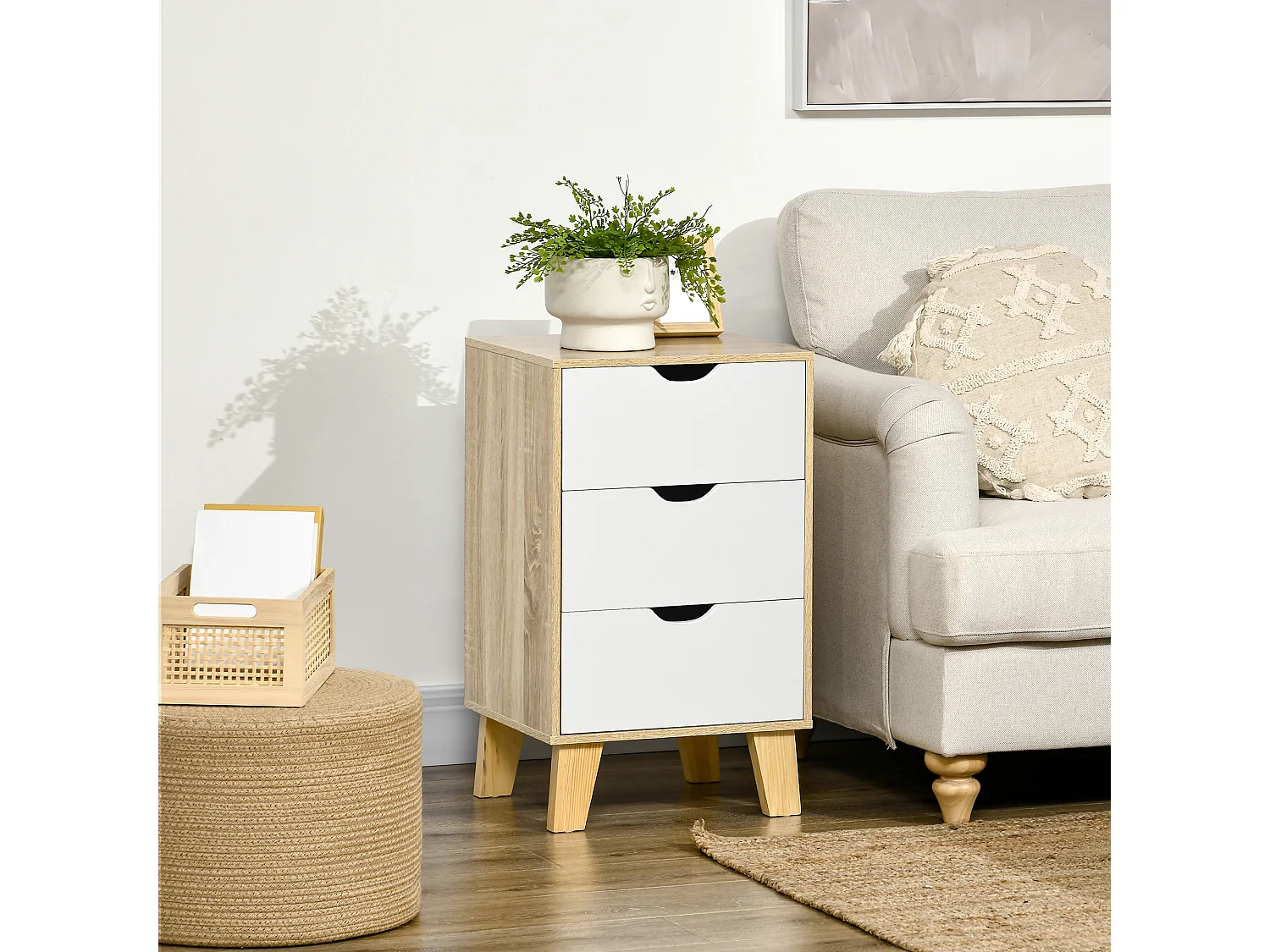 Cómoda con cajones blanco y roble 40x35x68.5 cm HOMCOM