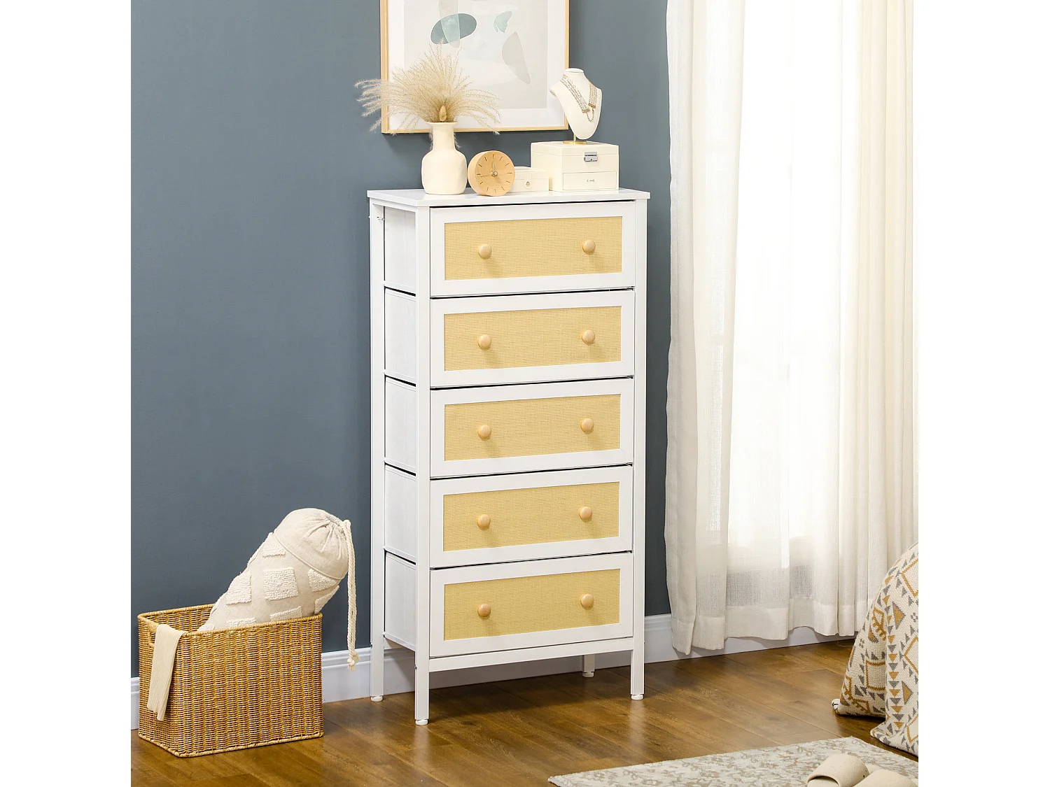 Cómoda de tela blanco 62x30x126.5 cm HOMCOM