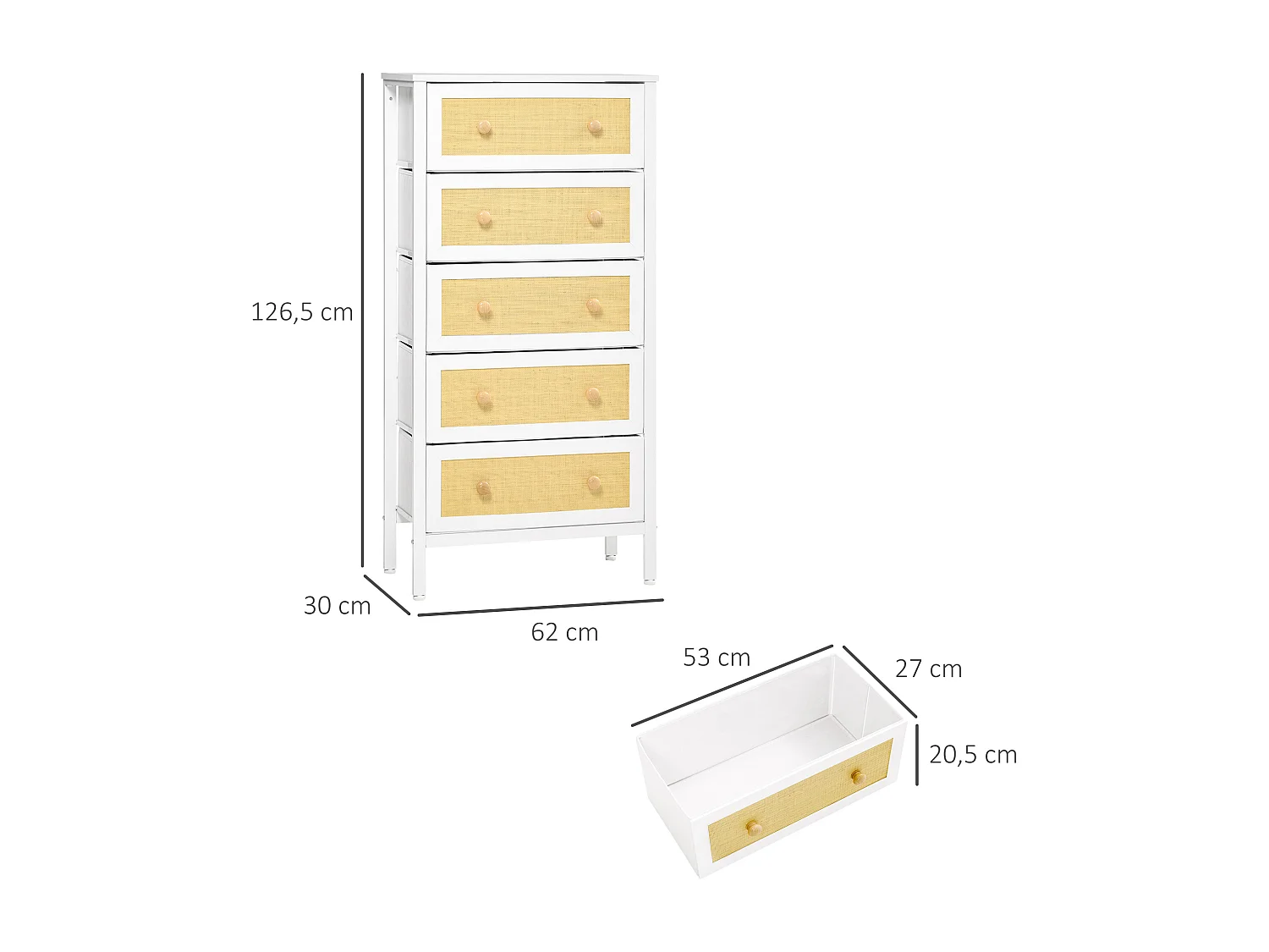 Cómoda de tela blanco 62x30x126.5 cm HOMCOM