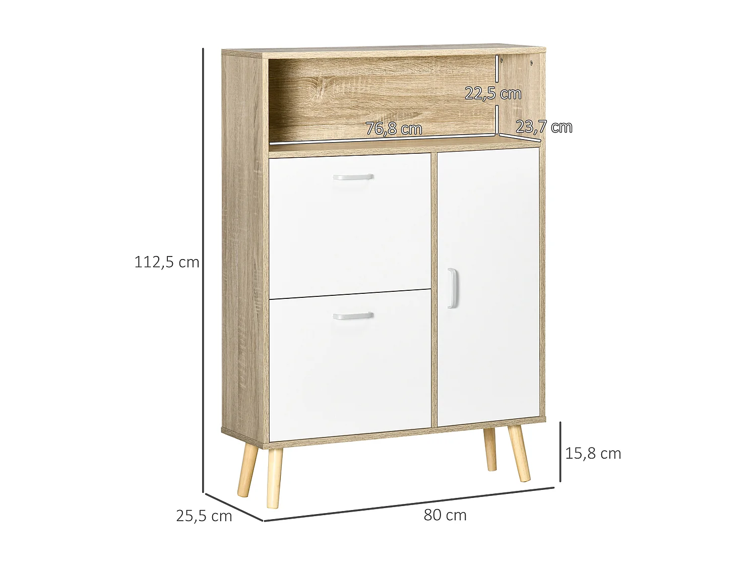 Armario de zapatos natural y blanco 80x25.5x112.5 cm HOMCOM