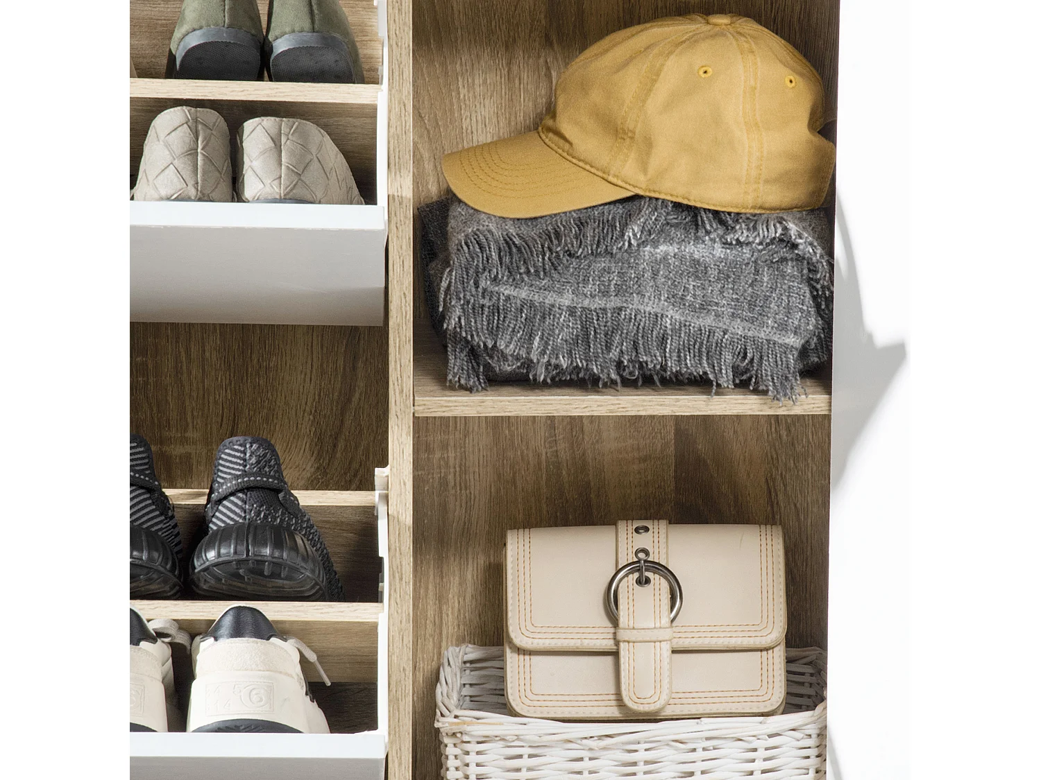 Armario de zapatos natural y blanco 80x25.5x112.5 cm HOMCOM