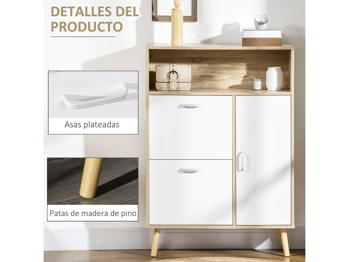 Armario de zapatos natural y blanco 80x25.5x112.5 cm HOMCOM