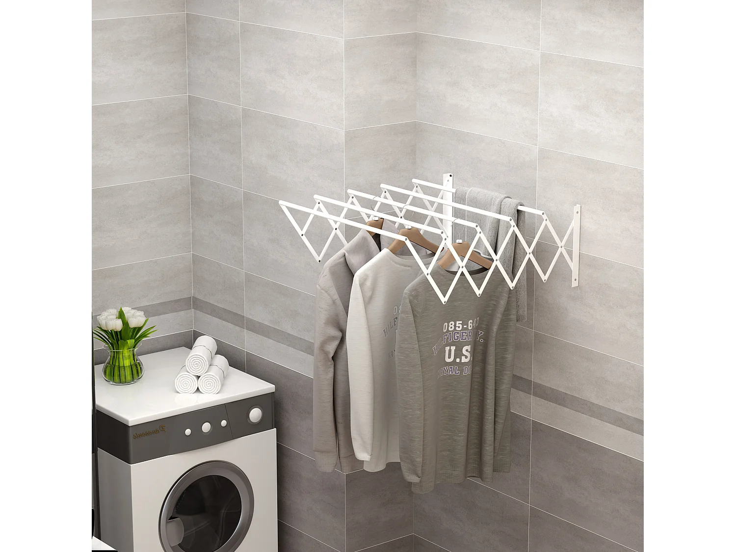 Tendedero de pared blanco 63.5x60x20 cm HOMCOM