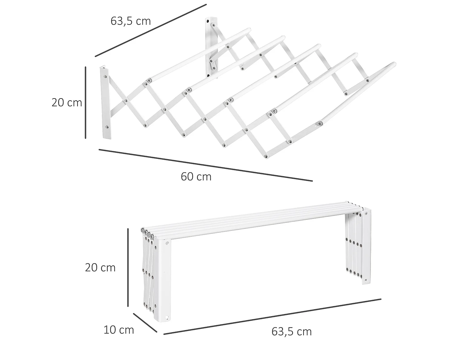 Tendedero de pared blanco 63.5x60x20 cm HOMCOM