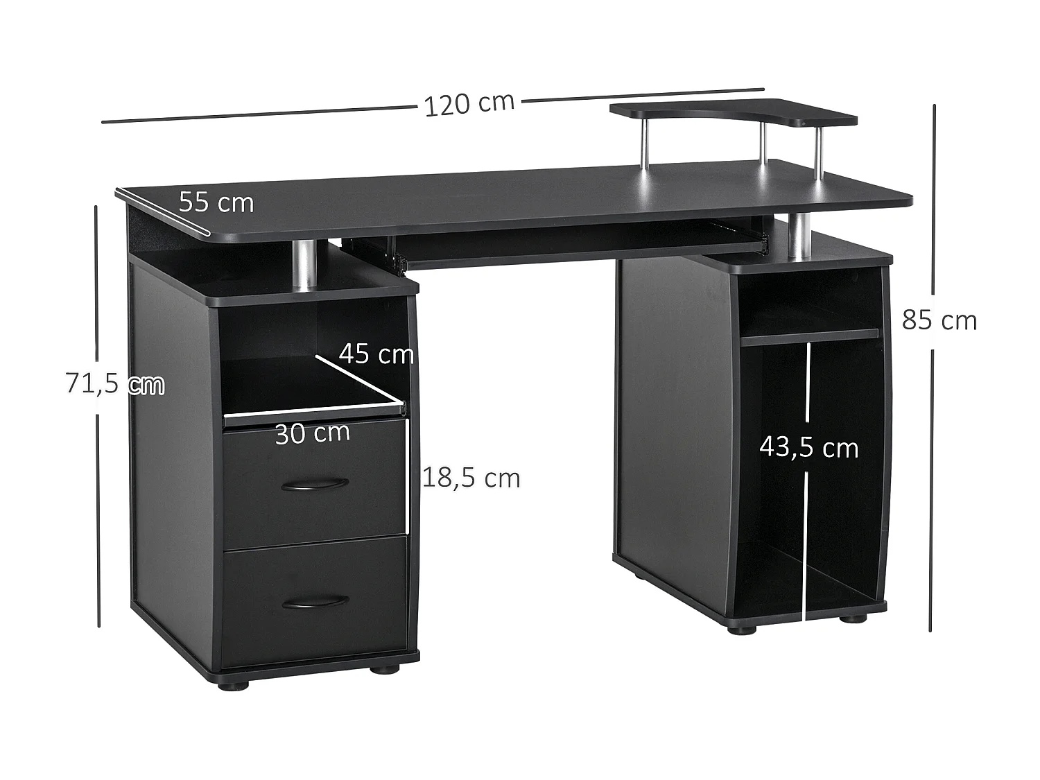 Mesa de ordenador negro 120x55x85 cm HOMCOM