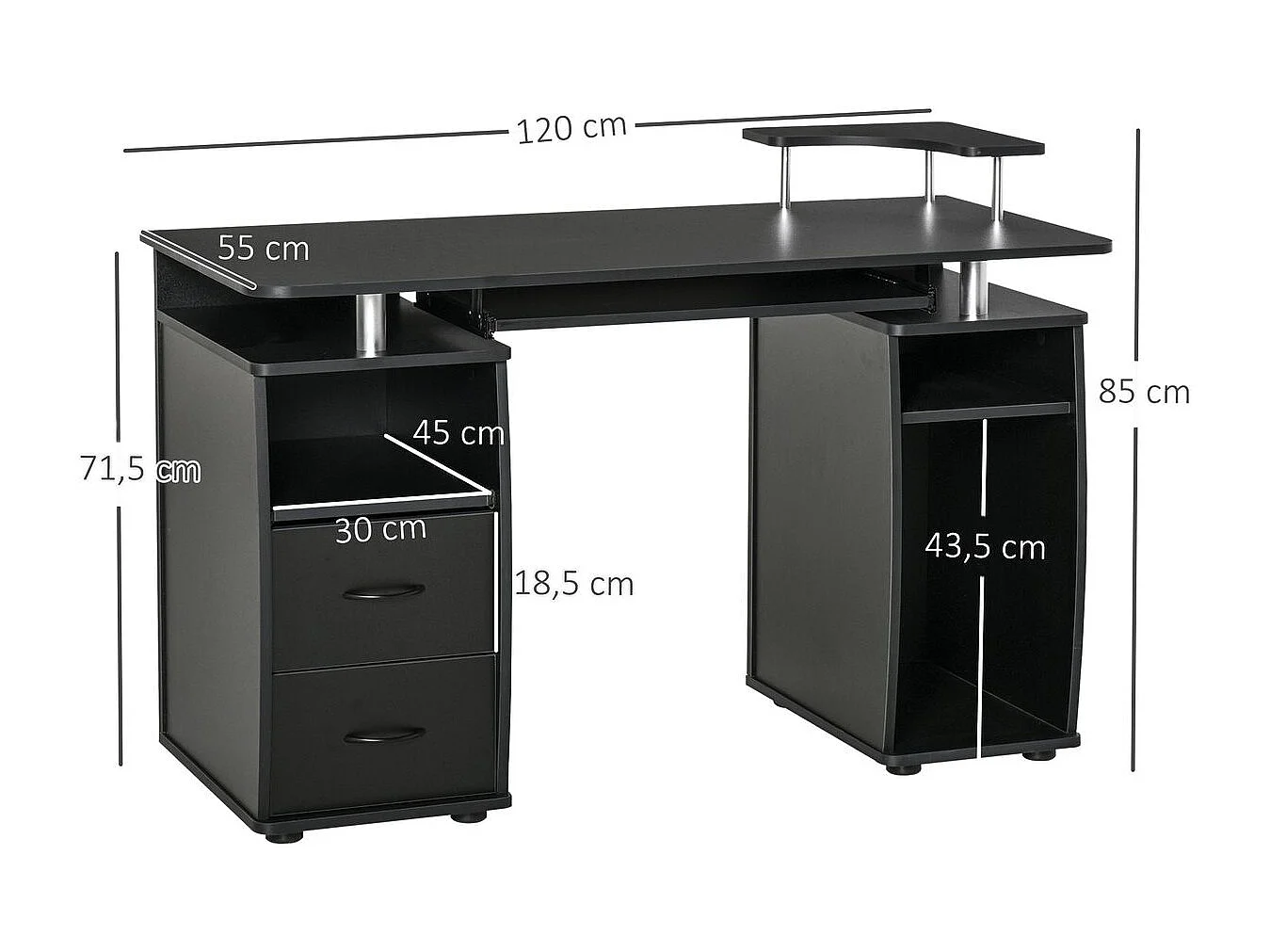 Mesa de ordenador negro 120x55x85 cm HOMCOM
