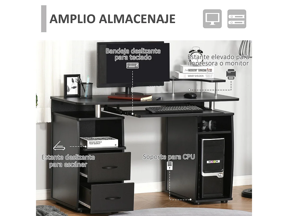 Mesa de ordenador negro 120x55x85 cm HOMCOM