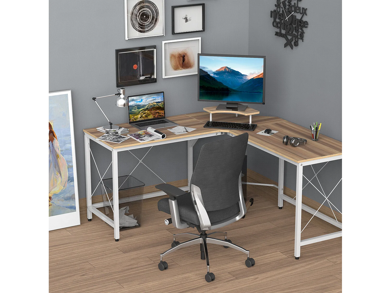 Mesa de computadora roble 150x150x76 cm HOMCOM