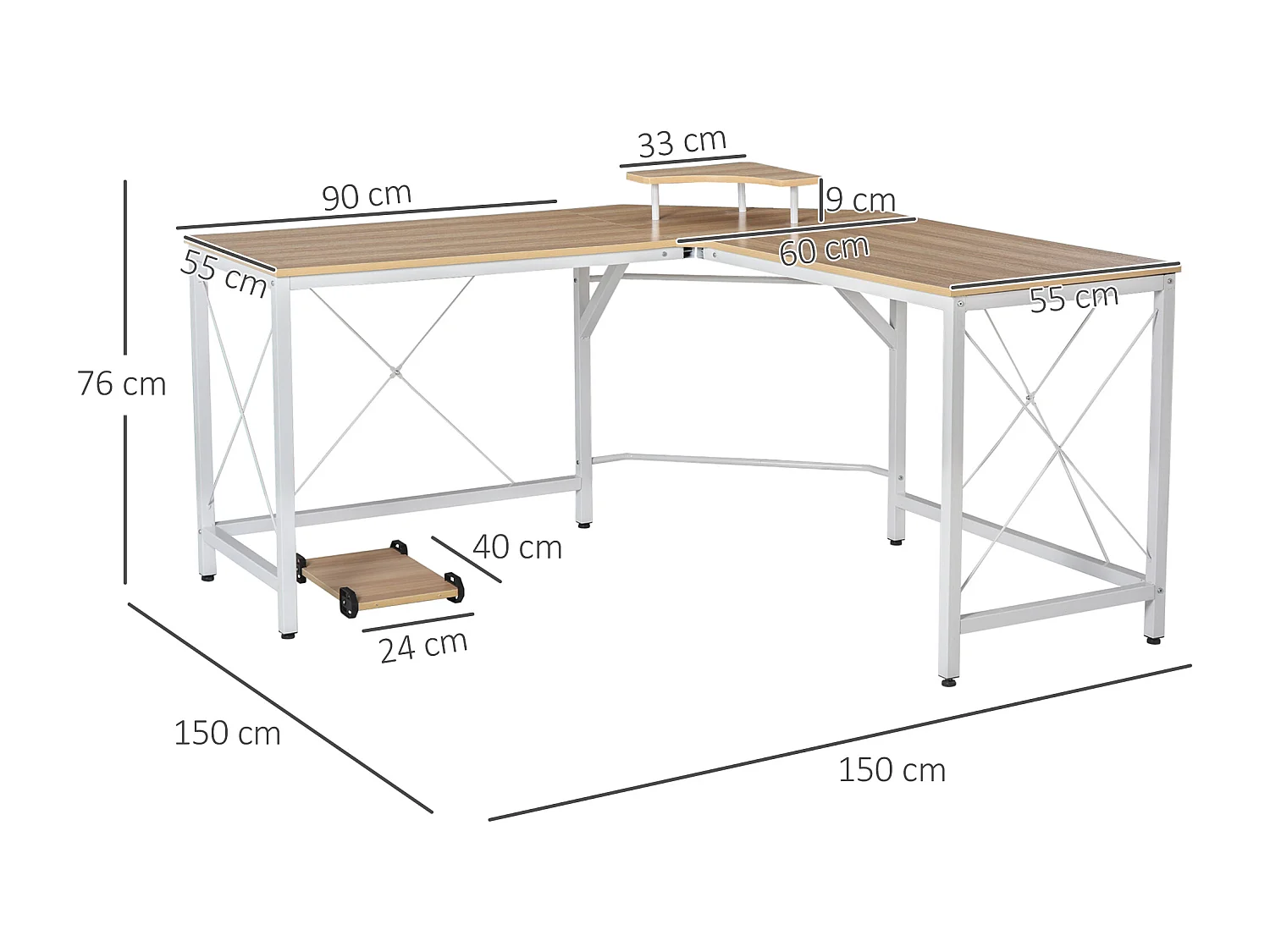 Mesa de computadora roble 150x150x76 cm HOMCOM