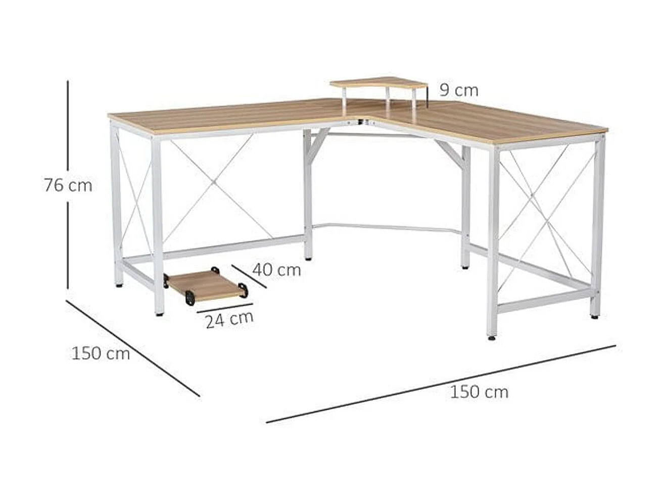 Mesa de computadora roble 150x150x76 cm HOMCOM