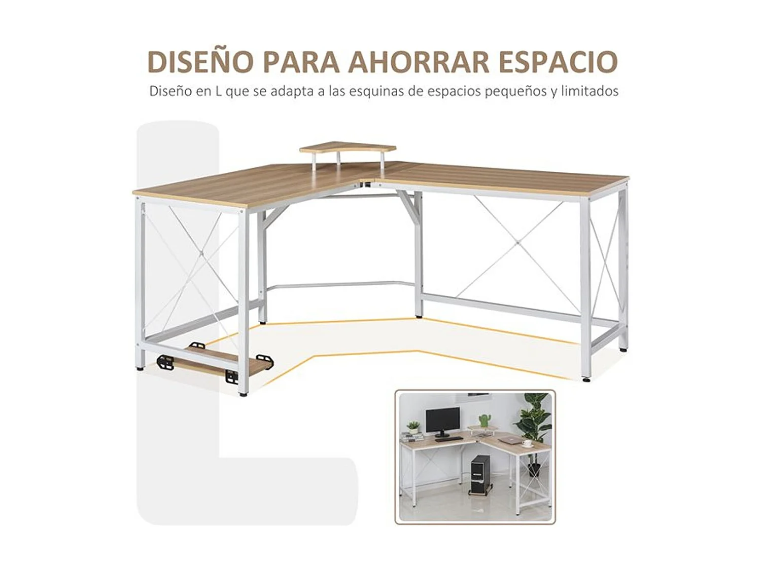 Mesa de computadora roble 150x150x76 cm HOMCOM