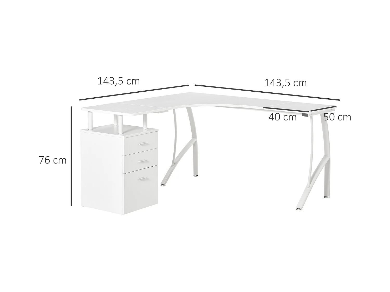 Escritorio esquinero blanco 143.5x143.5x76 cm HOMCOM