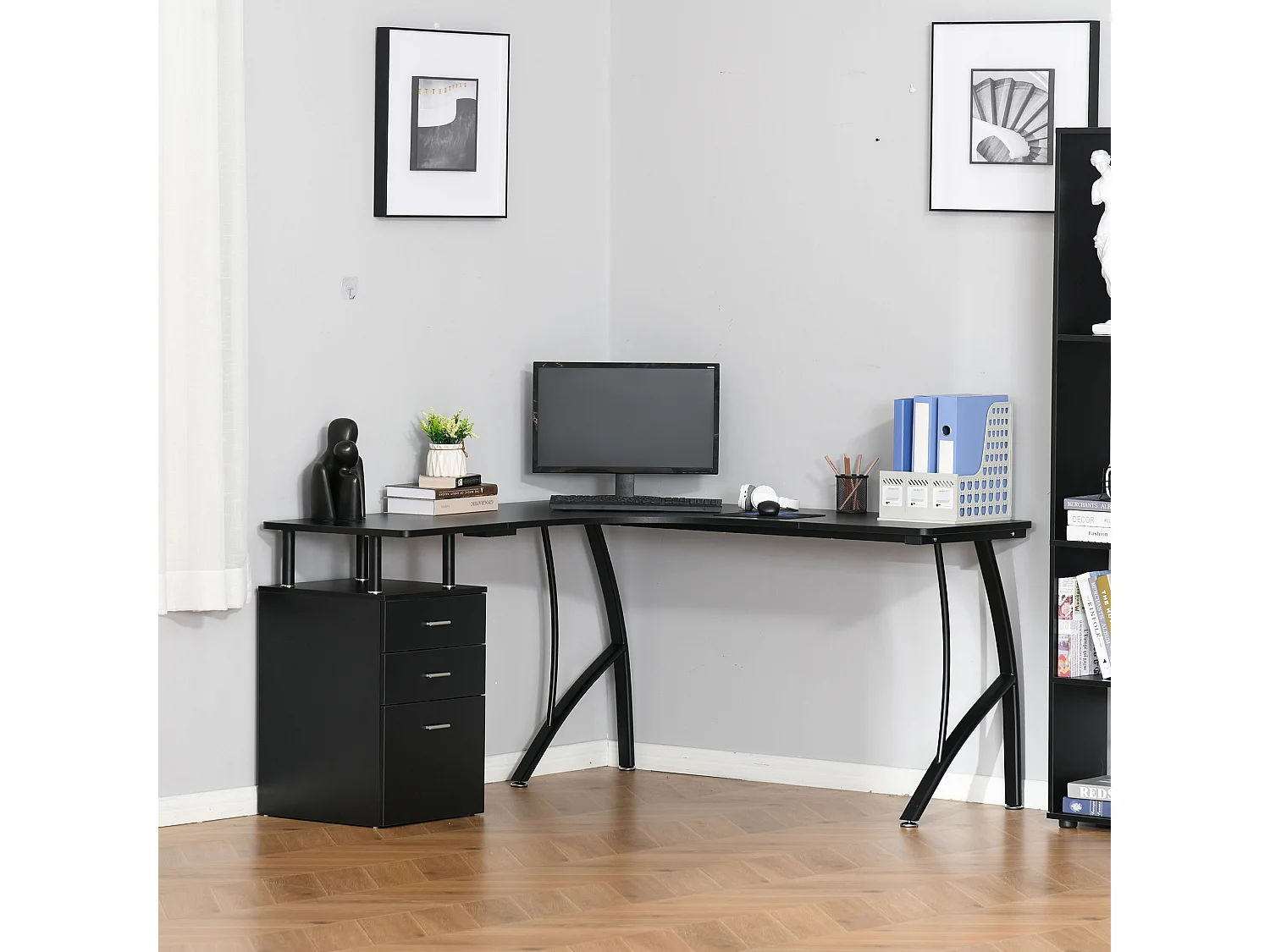 Escritorio esquinero negro 143.5x143.5x76 cm HOMCOM