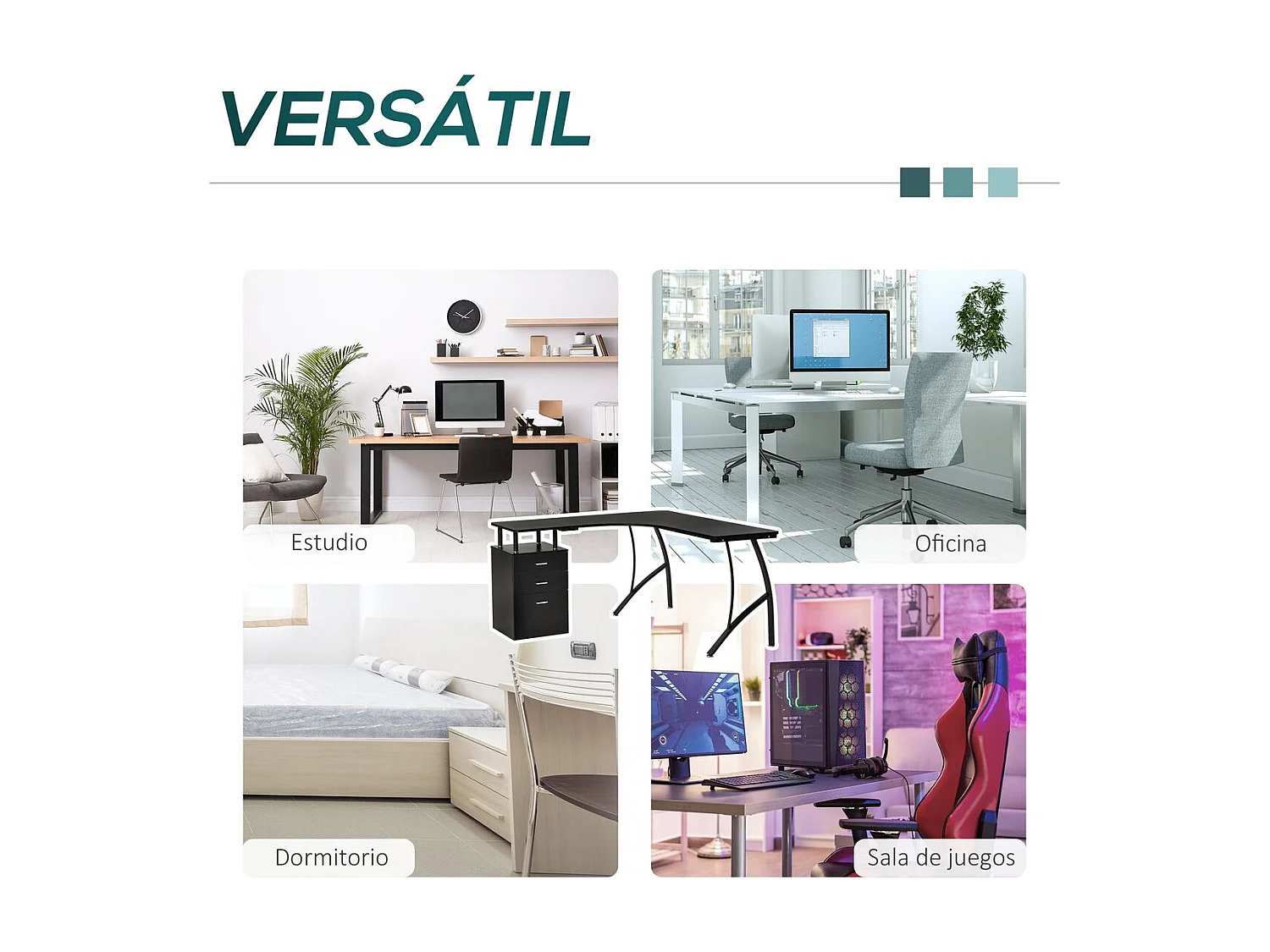 Escritorio esquinero negro 143.5x143.5x76 cm HOMCOM