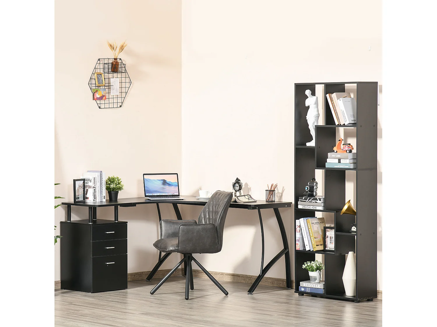 Escritorio esquinero negro 143.5x143.5x76 cm HOMCOM