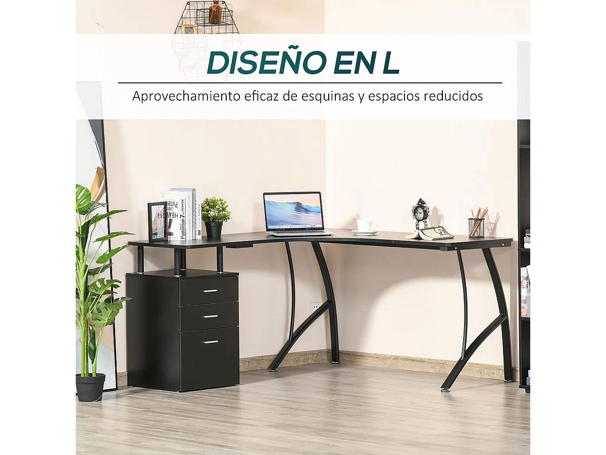 Escritorio esquinero negro 143.5x143.5x76 cm HOMCOM