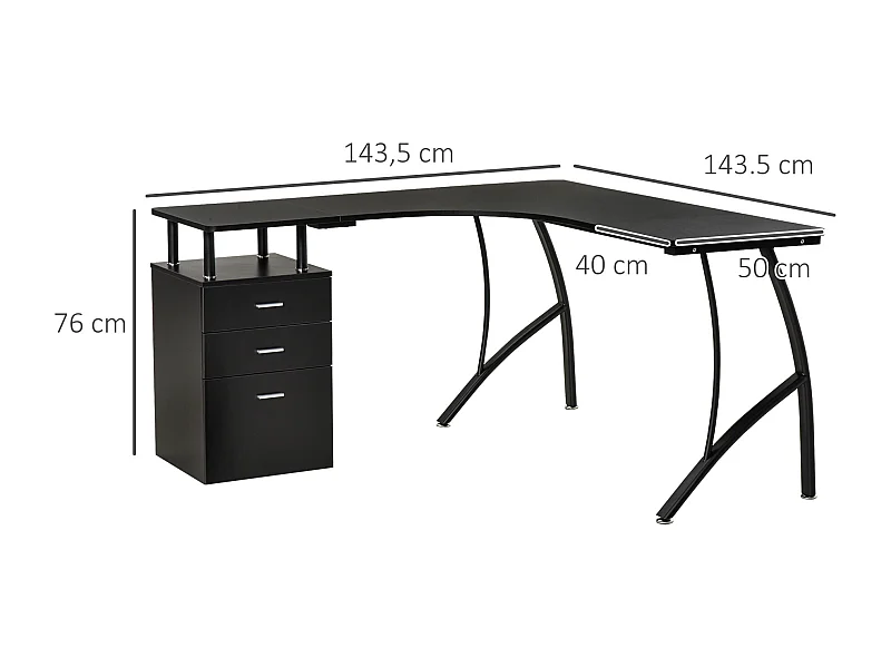 Escritorio esquinero negro 143.5x143.5x76 cm HOMCOM