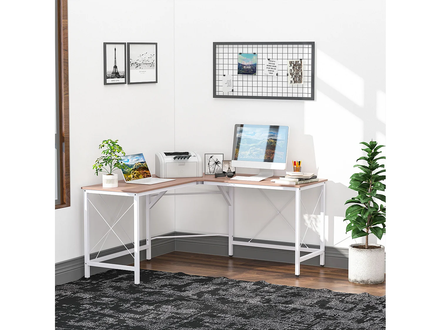 Mesa de ordenador roble 150x150x76cm HOMCOM