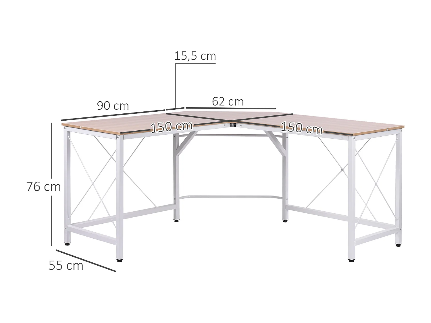 Mesa de ordenador roble 150x150x76cm HOMCOM