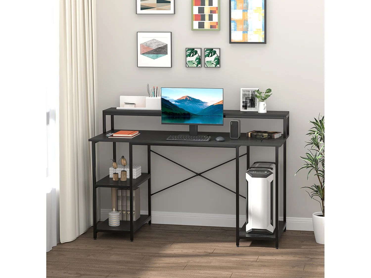 Mesa para computadora negro 140x60x93 cm HOMCOM