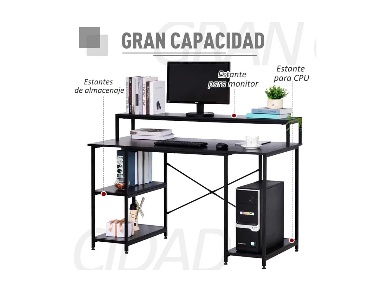 Mesa para computadora negro 140x60x93 cm HOMCOM