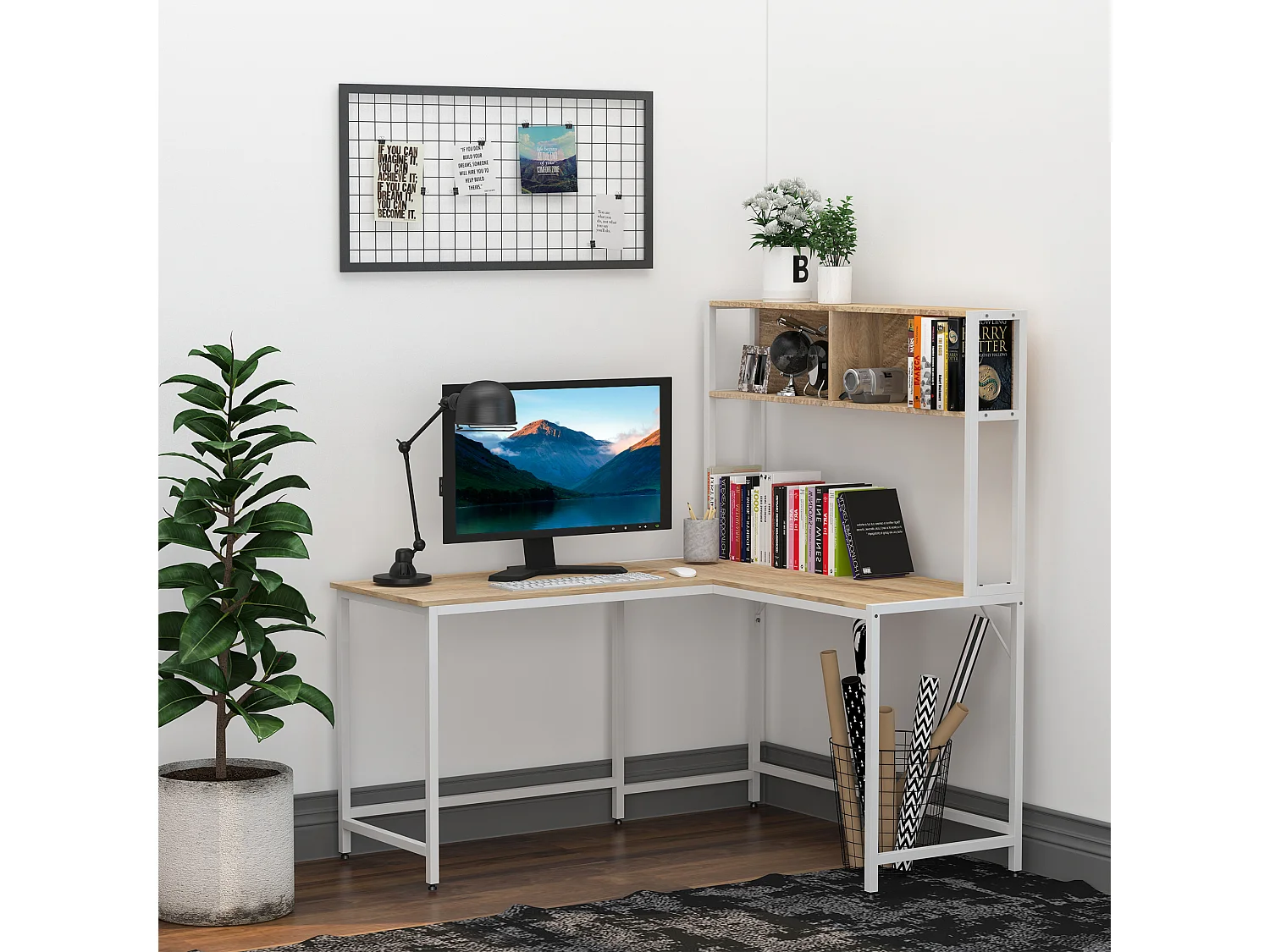 Mesa de ordenador wood grain 140x125x149 cm HOMCOM